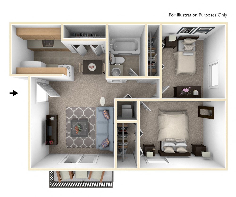 Two Bedroom One Bath Floor Plan at Madeira Apartments, Michigan, 49001